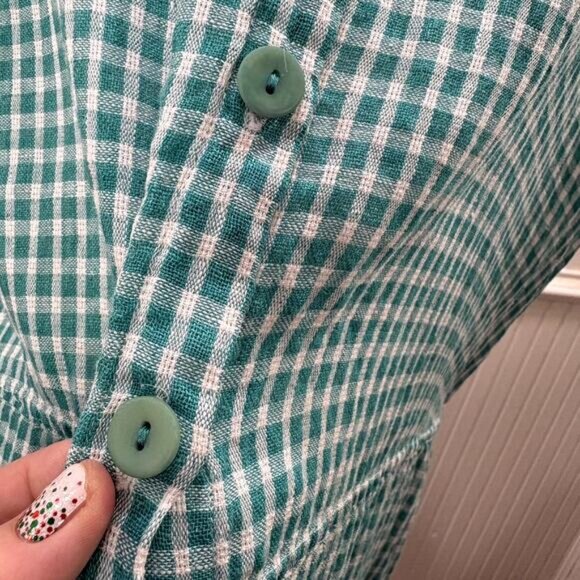 FLAX Design Size L Dress Maxi Jade Green Gingham 100% Linen Woven Sleeveless - Picture 4 of 14